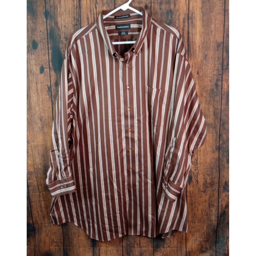 Paul‎ Fredrick Mens 20x35 Classic Fit Non-Iron Cotton Striped Dress Shirt Brown